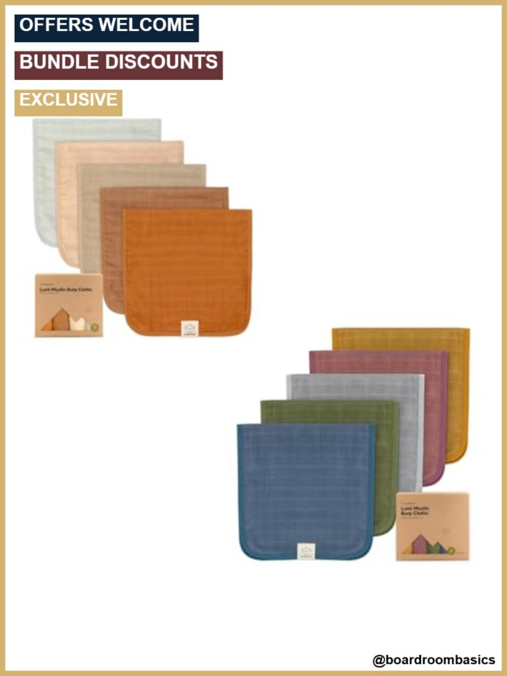 Muslin Burp Cloths 5-Pack Organic Cotton Neutral Baby Shower Gift Set